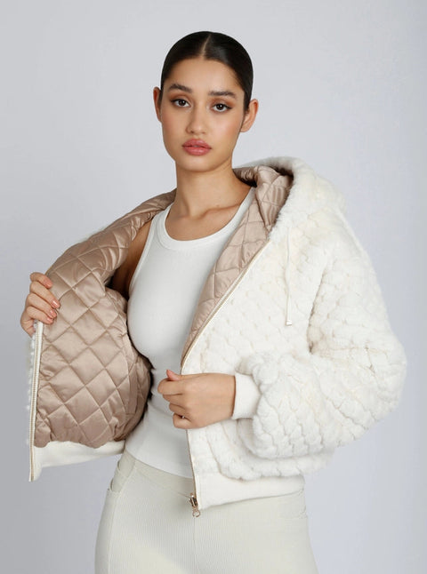 Fawn Reversible Faux Fur Hoodie - Taupe-Hoodie-Blanc Noir-M-White/Warm Taupe-Urbanheer