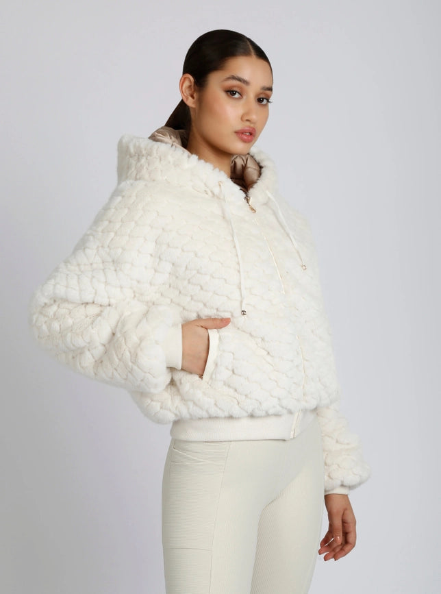 Fawn Reversible Faux Fur Hoodie - Taupe-Hoodie-Blanc Noir-M-White/Warm Taupe-Urbanheer