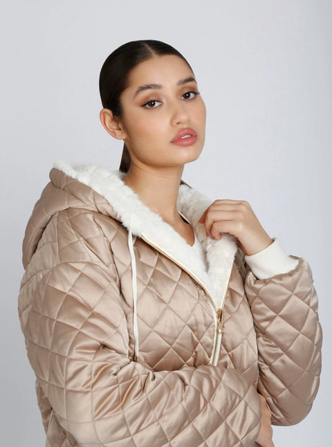 Fawn Reversible Faux Fur Hoodie - Taupe-Hoodie-Blanc Noir-M-White/Warm Taupe-Urbanheer