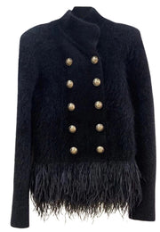 Feather Trim Luxe Blazer Black-Blazer-Luxe & Leather by Madonna & Co-S-Urbanheer