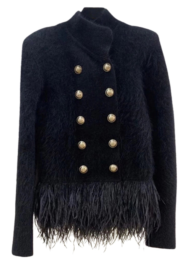 Feather Trim Luxe Blazer Black-Blazer-Luxe & Leather by Madonna & Co-S-Urbanheer