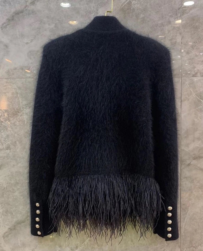 Feather Trim Luxe Blazer Black-Blazer-Luxe & Leather by Madonna & Co-S-Urbanheer