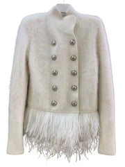 Feather Trim Luxe Blazer White-Blazer-Luxe & Leather by Madonna & Co-S-Urbanheer