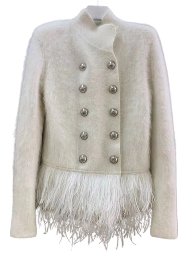 Feather Trim Luxe Blazer White-Blazer-Luxe & Leather by Madonna & Co-S-Urbanheer