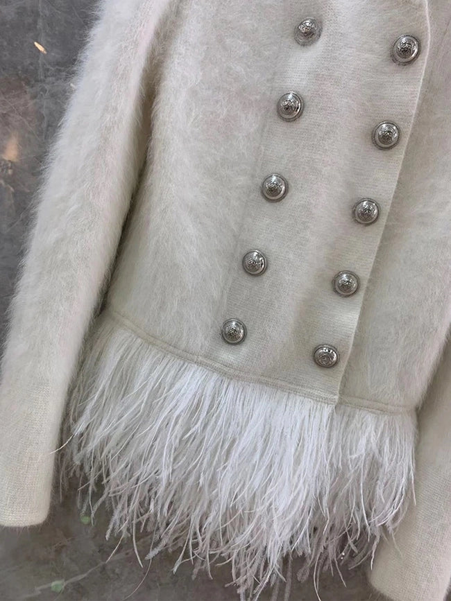 Feather Trim Luxe Blazer White-Blazer-Luxe & Leather by Madonna & Co-S-Urbanheer