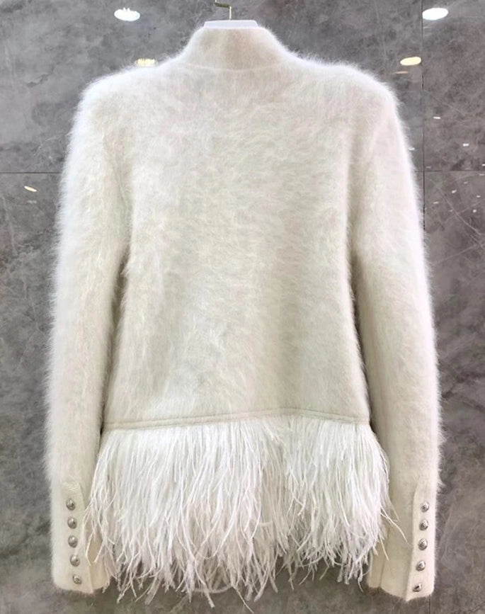 Feather Trim Luxe Blazer White-Blazer-Luxe & Leather by Madonna & Co-S-Urbanheer