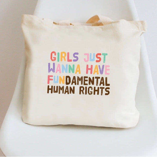 Feminist Tote Bag Girls Just Wanna Have Fun Girl Power Totes-Bag-P E T I T R U E-16"W x 14"H x 3"D-Urbanheer