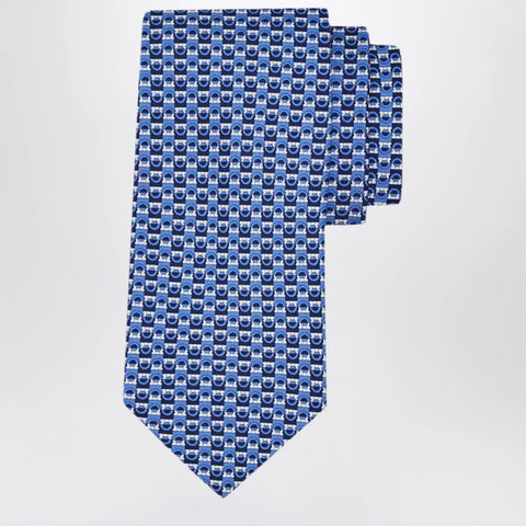 Ferragamo Blue/Light Blue Gancini Print Silk Tie