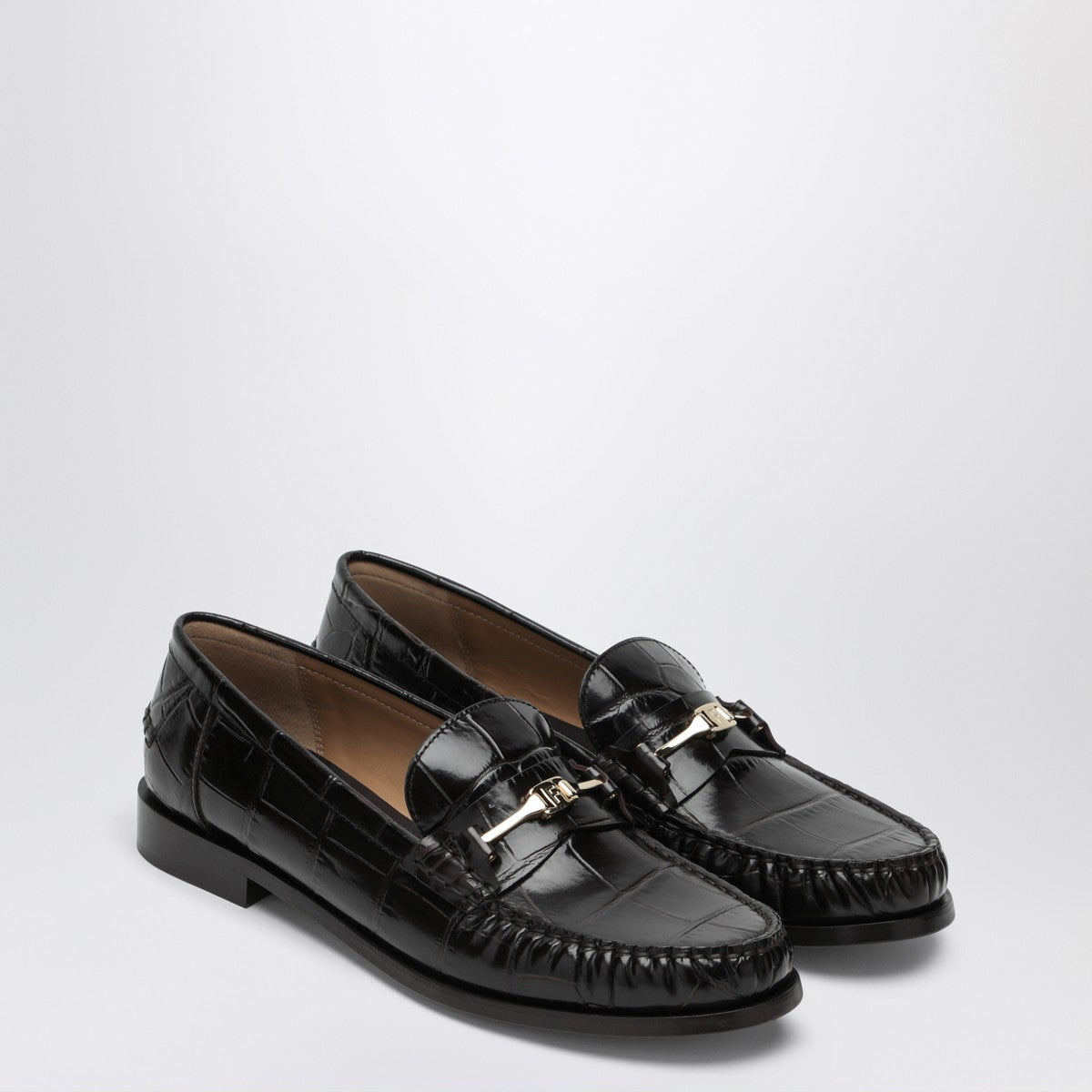 Ferragamo Dark Brown Moccasin new Vara chain