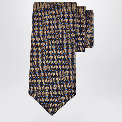 Ferragamo Gold/Blue Gancini Jacquard Tie