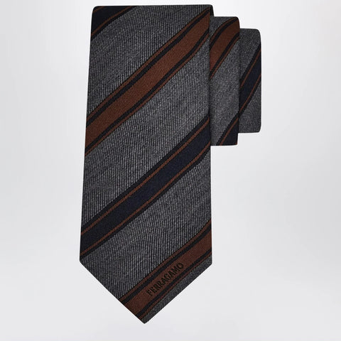 Ferragamo Grey/Bordeaux Regimental Jacquard Tie