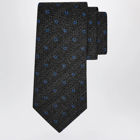 Ferragamo Grey/Light Blue Gancini Chevron Tie
