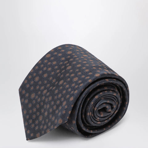 Ferragamo Marine/Brown polka-dot silk tie