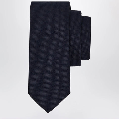 Ferragamo Navy Blue Silk and Cotton Piqué Tie