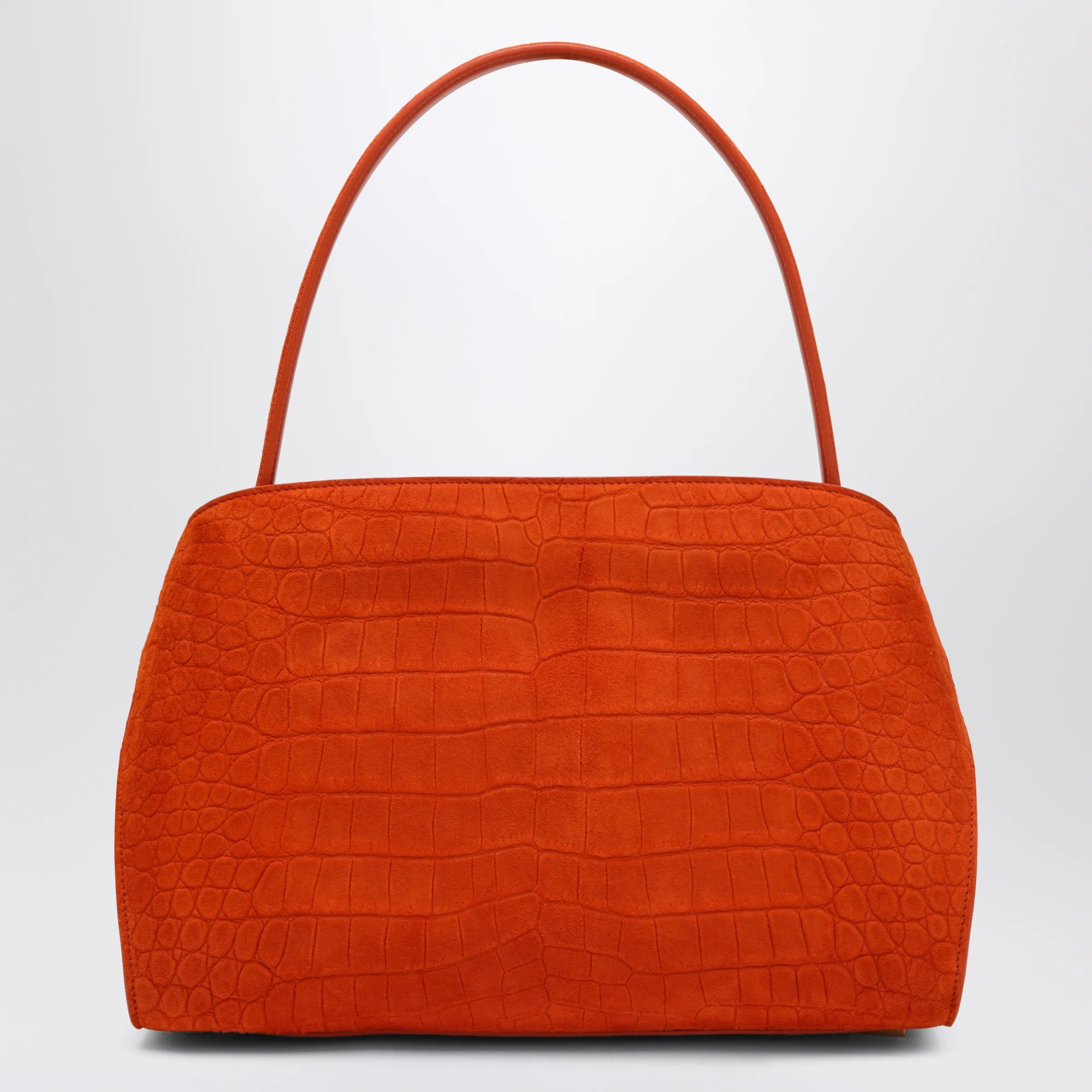 Ferragamo Orange Hug Soft M top-handle bag with crocodile effect