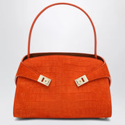 Ferragamo Orange Hug Soft M top-handle bag with crocodile effect