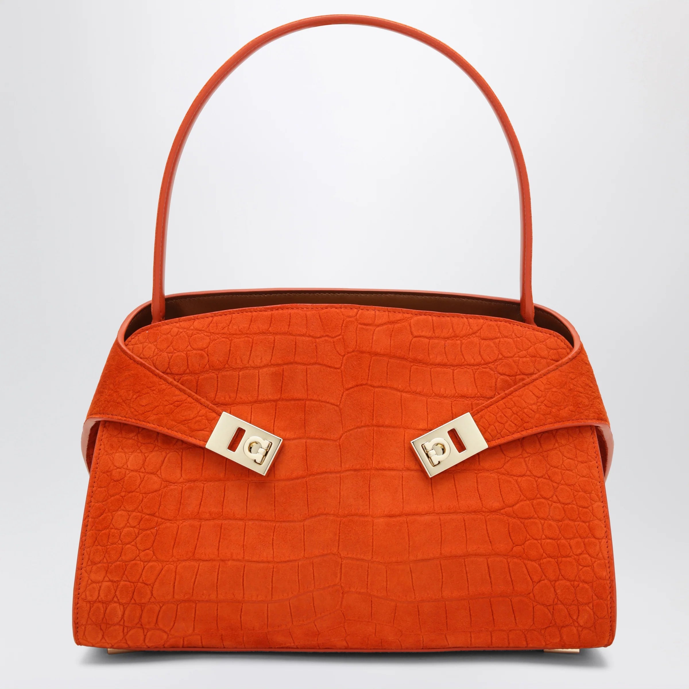 Ferragamo Orange Hug Soft M top-handle bag with crocodile effect