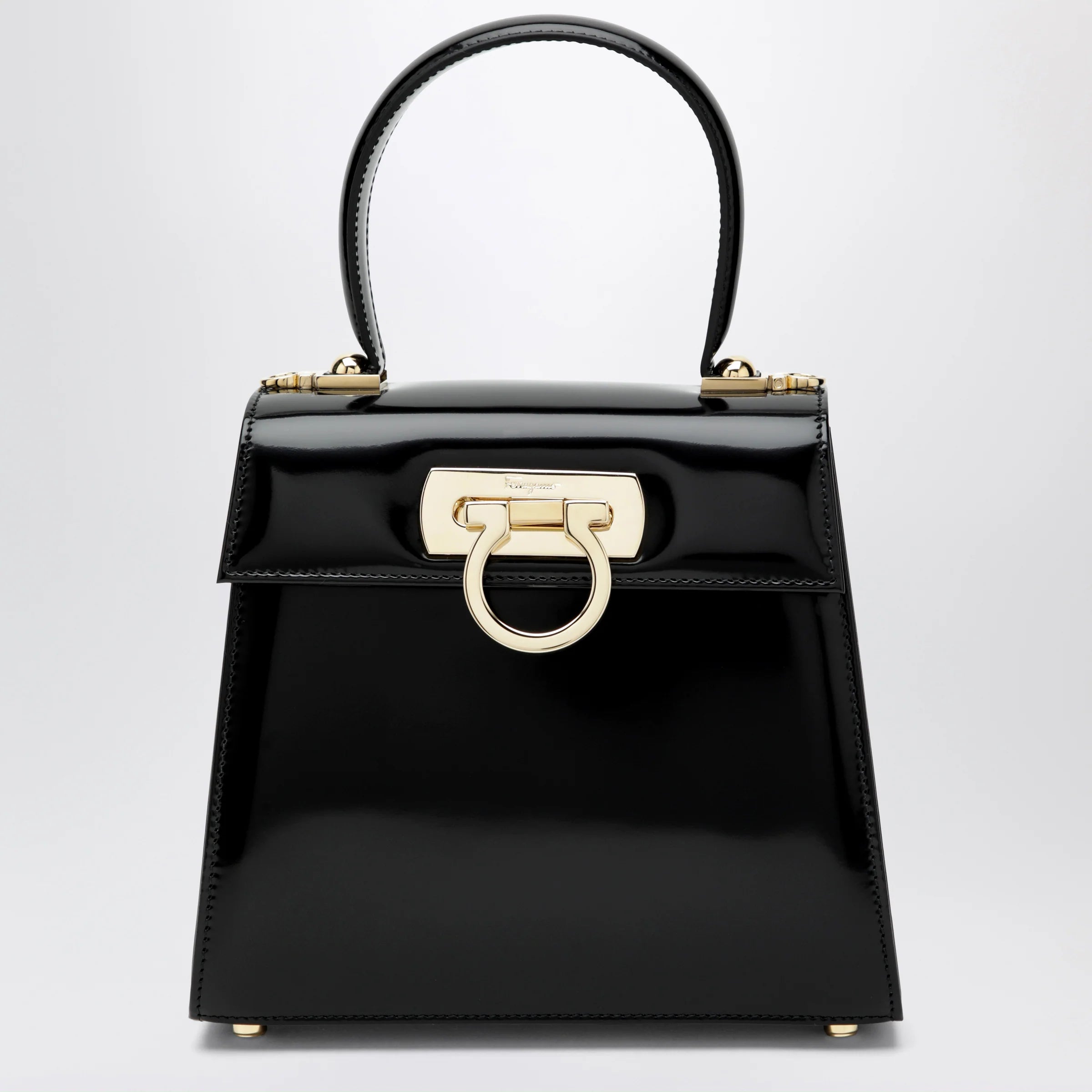 Ferragamo Small black leather top-handle bag with Gancini closure