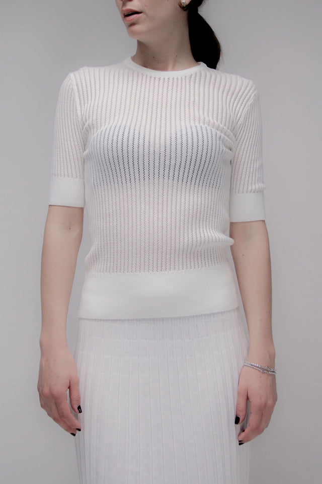 Fine Cotton T-Shirt with Micro Pointelle Bianco-T-Shirt-LÈMME-S-Bianco-Urbanheer