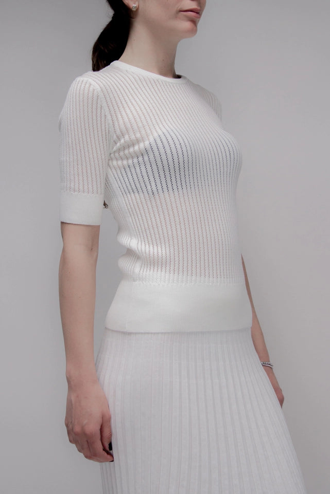 Fine Cotton T-Shirt with Micro Pointelle Bianco-T-Shirt-LÈMME-S-Bianco-Urbanheer