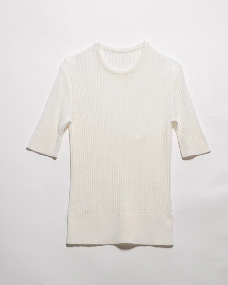 Fine Cotton T-Shirt with Micro Pointelle Bianco-T-Shirt-LÈMME-S-Bianco-Urbanheer