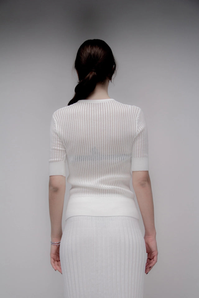 Fine Cotton T-Shirt with Micro Pointelle Bianco-T-Shirt-LÈMME-S-Bianco-Urbanheer