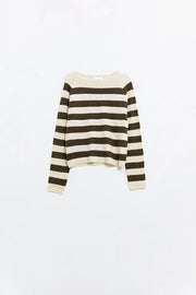 Fine Knit Sweater in Beige with Brown Stripes-Sweaters-Q2-S-Beige-Urbanheer