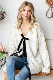 First Love Tie Closure Open Knit Cardigan-Street 360-Ivory-S-Urbanheer