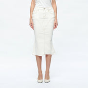 Fishtail Twill Midi Skirt(Raw Hem,Slit) CREAM-Skirt-BAYEAS-XS-CREAM-Urbanheer