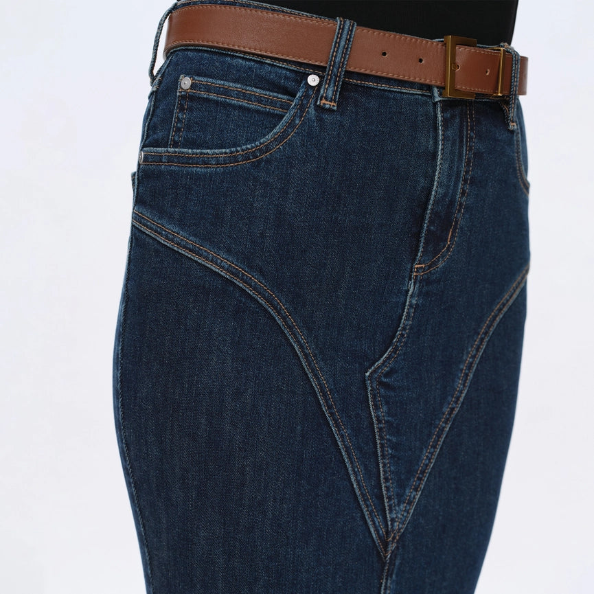 Fishtail Twill Midi Skirt(Raw Hem,Slit) DARK BLUE-Skirt-BAYEAS-XS-DARK BLUE-Urbanheer