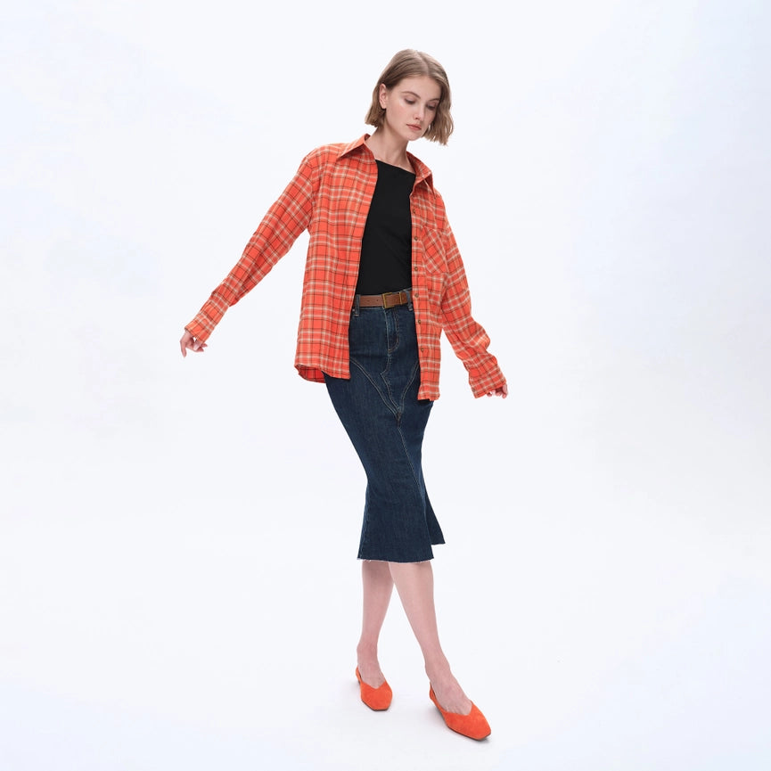 Fishtail Twill Midi Skirt(Raw Hem,Slit) DARK BLUE-Skirt-BAYEAS-XS-DARK BLUE-Urbanheer