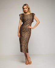 Fitted Midi Dress with Animal Print-Dress-Tantra-S-Brown-Urbanheer