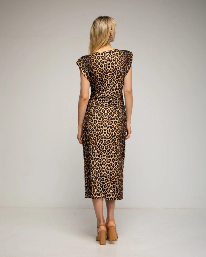 Fitted Midi Dress with Animal Print-Dress-Tantra-S-Brown-Urbanheer
