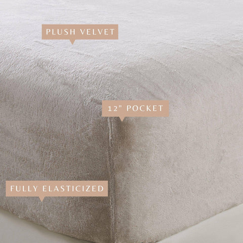 Fitted Sheet Solid Plush Velvet Luxe Collection: Denim Blue