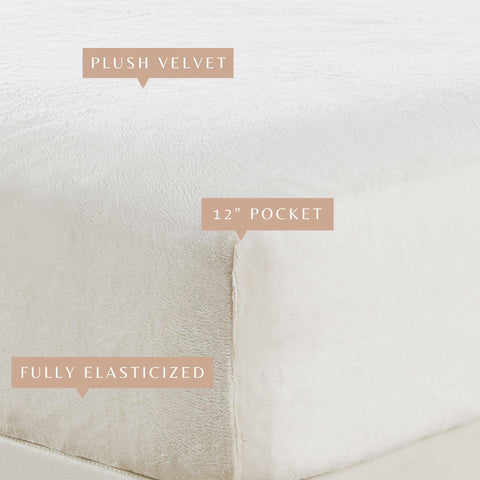 Fitted Sheet Solid Plush Velvet Luxe Collection: Denim Blue