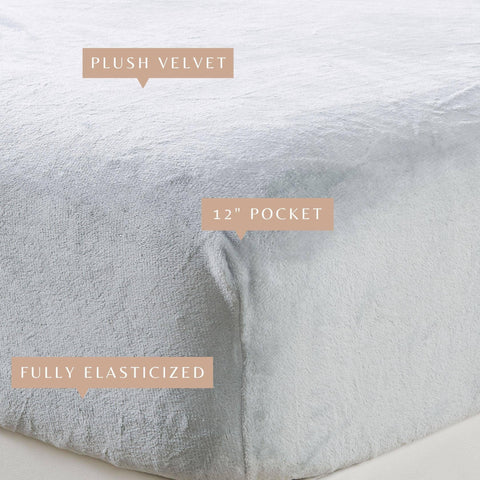 Fitted Sheet Solid Plush Velvet Luxe Collection: Denim Blue