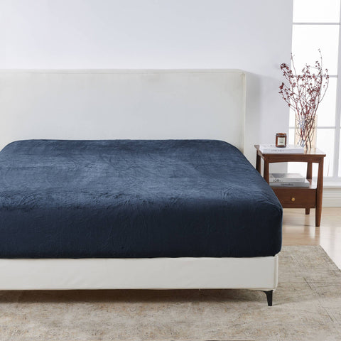 Fitted Sheet Solid Plush Velvet Luxe Collection: Denim Blue