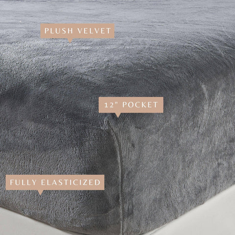Fitted Sheet Solid Plush Velvet Luxe Collection: Light Grey
