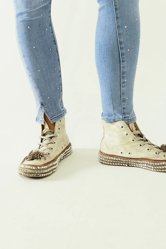 Five-Pocket Skinny Jeans in Stretch Denim with Strass Detail-Jeans-Q2-XS-Blue-Urbanheer