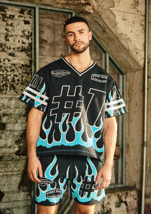 Flame Varsity Jacquard Knit Tee-Tee-First Row-S-Black-Urbanheer