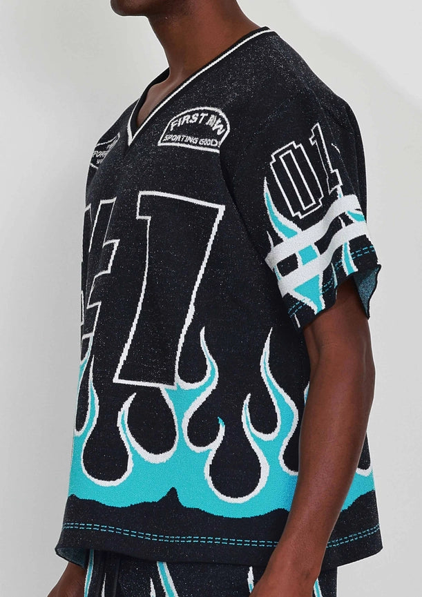 Flame Varsity Jacquard Knit Tee-Tee-First Row-S-Black-Urbanheer