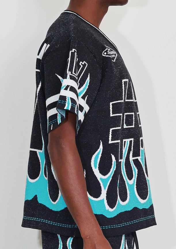 Flame Varsity Jacquard Knit Tee-Tee-First Row-S-Black-Urbanheer