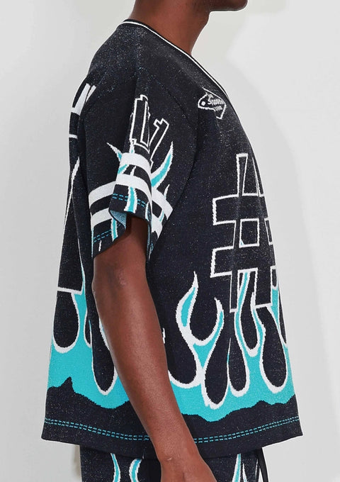 Flame Varsity Jacquard Knit Tee-Tee-First Row-S-Black-Urbanheer