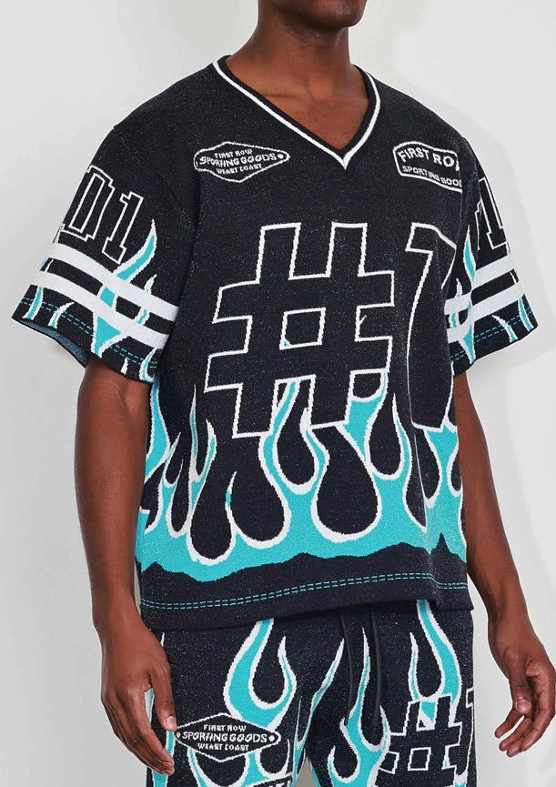 Flame Varsity Jacquard Knit Tee-Tee-First Row-S-Black-Urbanheer