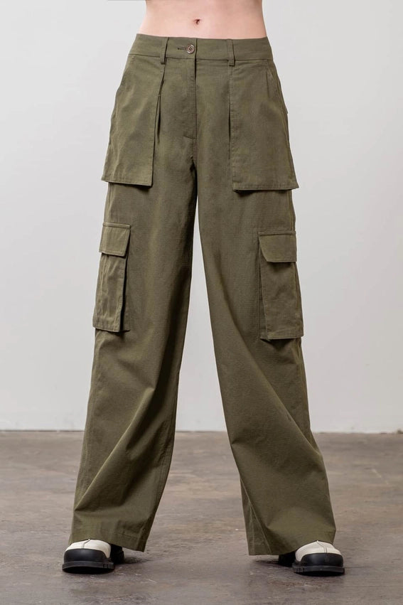 Flap Pockets Cargo Pants-Cargo Pants-Moon River-XS-OLIVE-Urbanheer
