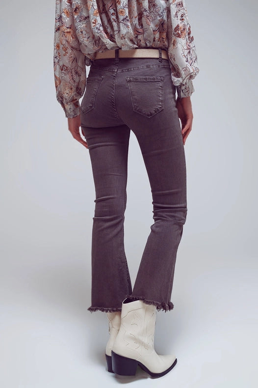 Flare Jeans With Raw Hem Edge In Dark Grey-Jeans-Q2-XS-Grey-Urbanheer