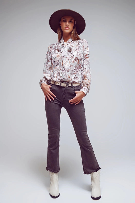 Flare Jeans With Raw Hem Edge In Dark Grey-Jeans-Q2-XS-Grey-Urbanheer