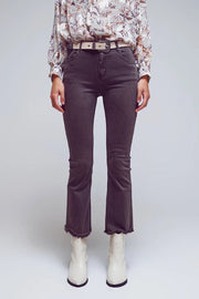 Flare Jeans With Raw Hem Edge In Dark Grey-Jeans-Q2-XS-Grey-Urbanheer