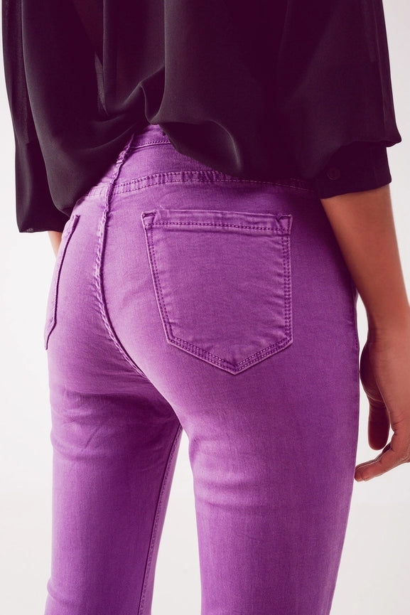 Flare Jeans with Raw Hem Edge in Purple-Jeans-Q2-XS-PURPLE-Urbanheer