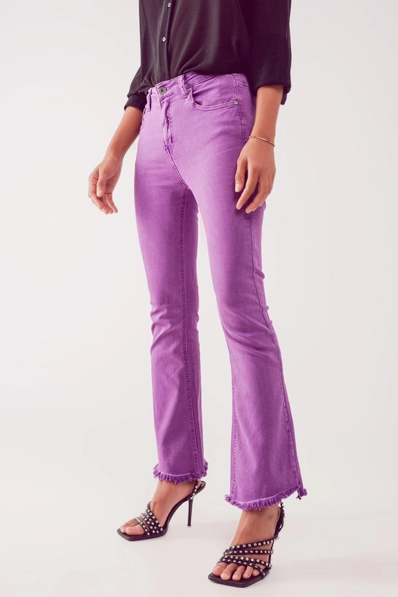 Flare Jeans with Raw Hem Edge in Purple-Jeans-Q2-XS-PURPLE-Urbanheer